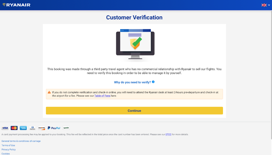Ryanair customer verification